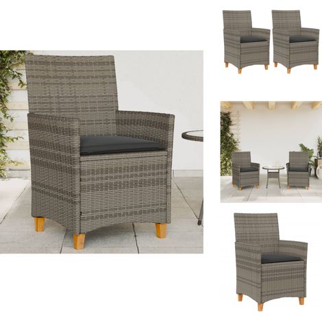 Gartenstühle mit Kissen 2 Stk. Grau Poly Rattan Massivholz - Gartenstühle - Outdoor Möbel - Gartenmöbel - Rattan Gartenstühle - Lounge Chair (1/5)