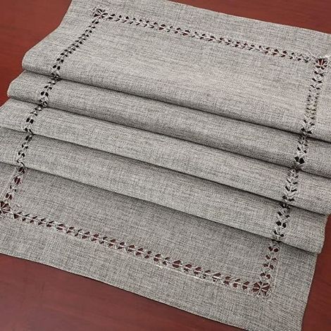 1 Chemin de table,Polyester,Gris ajouré,Rectangulaire 32x183cm,Salle à manger (1/3)