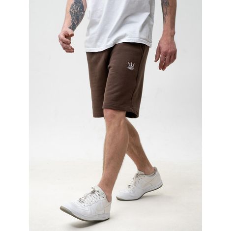 Pantalones cortos deportivos premium para hombre Jigga Wear, color marr贸n/blanco, bordado de corona, talla XL. (1/5)