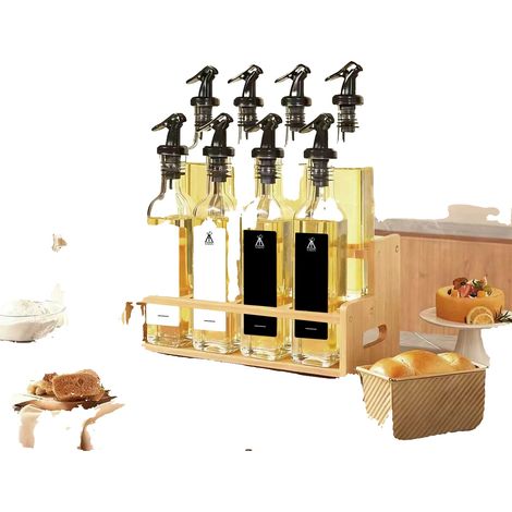 Juego de dispensadores de aceite y vinagre, diseño a prueba de fugas, soporte de bambú, 8 piezas de 250 ml. (1/2)
