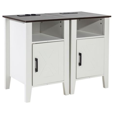 Lot de 2 Table d'appoint de ferme, table de chevet carrée avec ports et prises USB blanc (1/3)