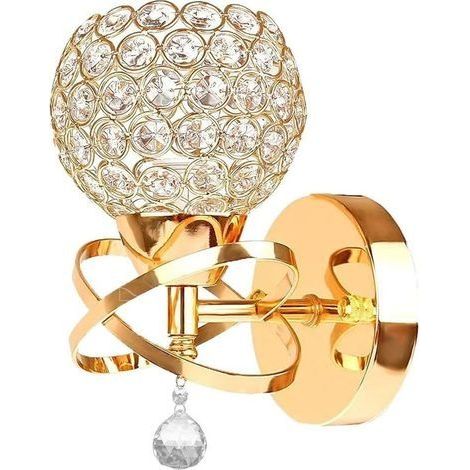 Moderne Cristal Applique Murale Lampe Miroir Luminaire Décoratif E14 Prise murale Lampe pour Chevet, porche, couloir (Gold) (1/5)