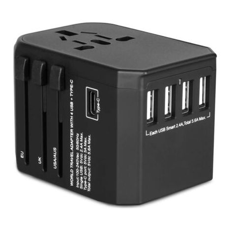 Adaptateur Prise Universelle de Voyage, Prise Universelle Voyage,Adaptateur Universel de Voyage avec 4 ports USB + charge rapide Type-C 3,0 A,Adaptateur International vers USA Japon Canada UK Francais (1/4)