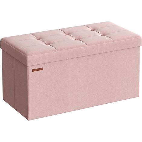 Banco de almacenaje plegable puf arcón banco para pie de cama 110 x 38 x 38 cm tejido estilo lino carga 300 kg para entrada dormitorio rosa 120004154 (1/4)