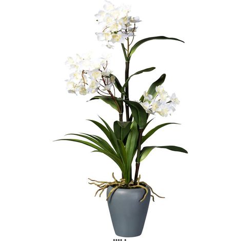 Orchidée Dendrobium factice 3hampes pot céramique H70cm D40cm Crème - couleur: Crème
