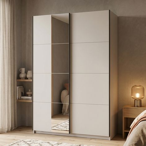 Armario Grande Pasturo, Ropero Dormitorio con Perchero, 2 Estantes, Puertas Correderas, 145.5x217.5h cm Blanco Mate (1/5)