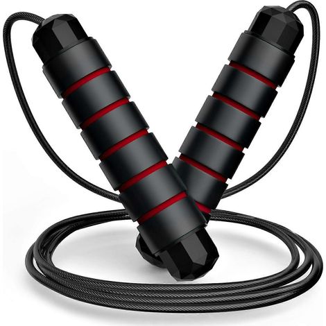 Corde à sauter, câble de corde à sauter rapide anti-nœuds avec roulements à billes pour femmes, hommes et enfants, corde à sauter en acier réglable avec poignées en mousse (1/5)