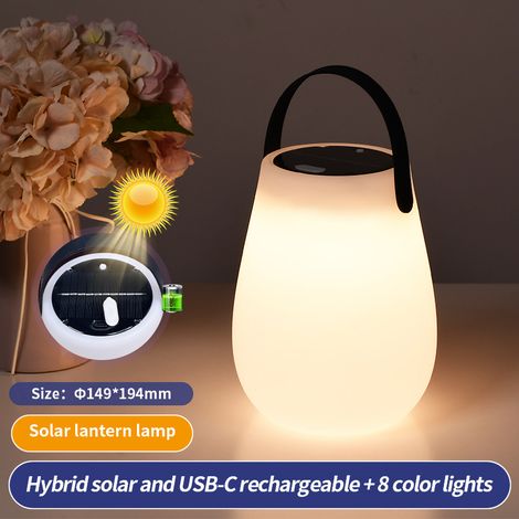 Wasserdichte Solar-LED-Laterne von Toivize, USB-C-aufladbar, 8 Farben, stimmungsvolle Beleuchtung für Camping, Garten, Terrasse und Outdoor-Aktivitäten, elegantes Design (1/5)