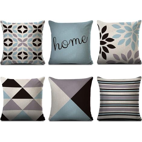 Lot de 6 housses de coussin décoratives en lin - 40 x 40 cm - Motif géométrique - Pour canapé, bureau