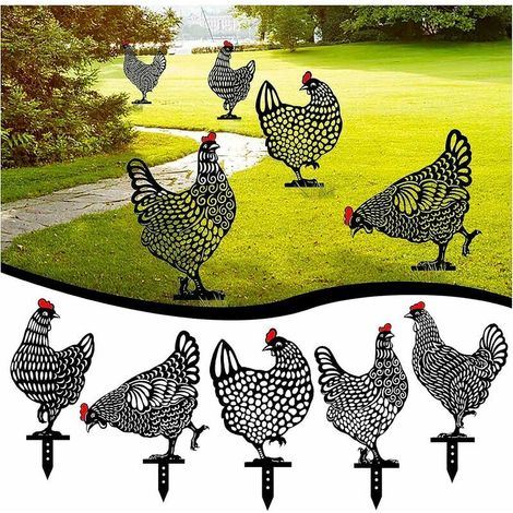 Lot de 5 décorations de poules en métal, piquets décoratifs pour jardin et pelouse (1/5)