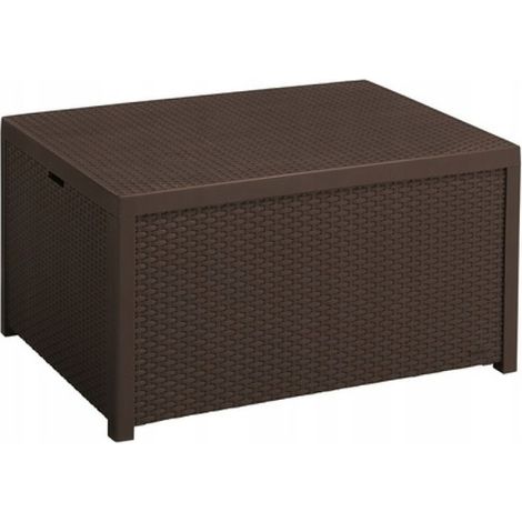 Table basse de rangement avec couvercle, style jardin, en rotin marron incurvé, idéale pour balcon. (1/4)