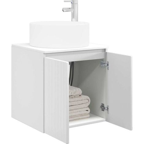 Meuble Salle de Bain Suspendu avec Lavabo Intégré, 49.5 x 44.5 x 65.5 cm, Design Moderne en Blanc Brillant, Rangement Pratique pour WC et Douche (1/5)