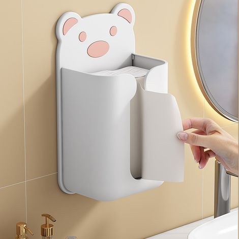 „Bärenniedlicher“ Wand-Toilettenpapierhalter – Bohrfreier Toilettenpapierspender für Zuhause und Badezimmer, strapazierfähiger Kunststoff, rosa-weiß, 140 g (1/5)
