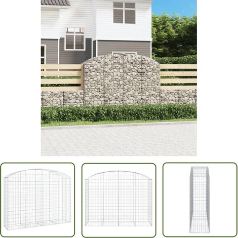 The Living Store Panier de gabions arqué 200x50x140/160 cm Fer galvanisé - Paniers De Gabions - Mur De Gabions - Clôture De Jardin - Décoration Jardin - Barrieres Jardin (1/5)