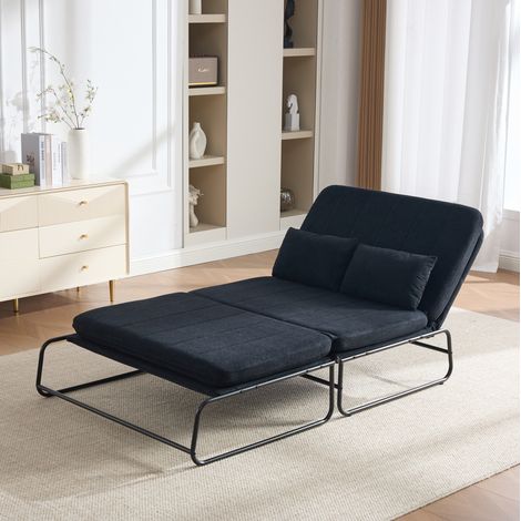Divano letto 2 posti pieghevole in ciniglia con tasche laterali, nero OKMYHOME (1/5)