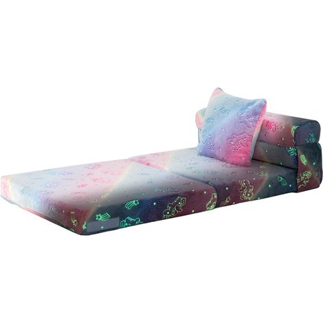 Divano letto pieghevole per bambini con cuscino e copertura lavabile in lavatrice, Materasso da pavimento luminoso al buio Multicolore (1/3)