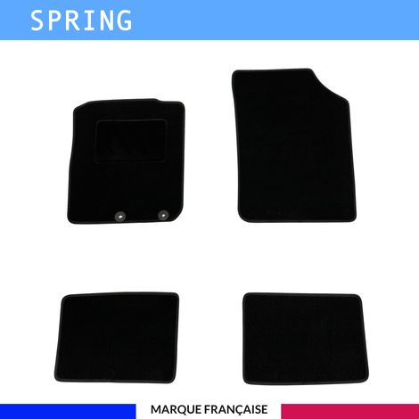 Tapis de sol voiture - Sur mesure pour Dacia SPRING dès 03/2021 - Antidérapant - Tapis de sol 4 pièces - Moquette - Noir (1/4)