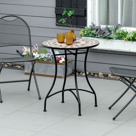 Table de Jardin Ronde en Métal et Mosaique pour Intérieur et Extérieur, Ф60x71cm, Noir (1/5)
