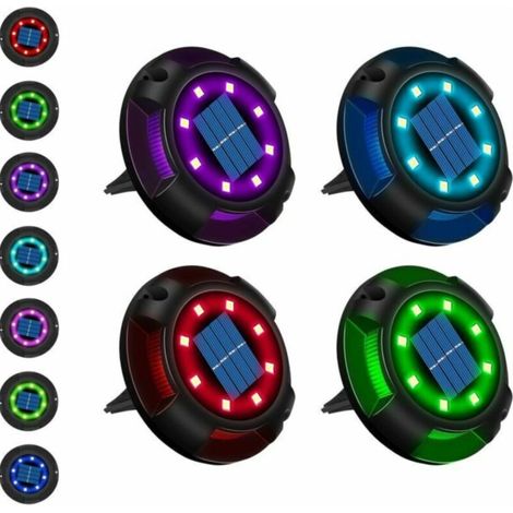 Solaire extérieur 12 LED 7 couleurs lumière solaire jardin spot encastré avec grand panneau solaire étanche ip65 solaire lampadaire Cour éclairage imperméable à la pluie décoratif lampe enterrée (4pcs