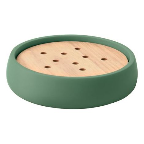 Jabonera Poliresina y Madera SVEN Verde albahaca mate Spirella