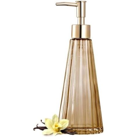 PA Aiperq Distributeur de savon en verre vintage élégant, distributeur de savon, désinfectant, shampoing avec pompon, décor de ferme rustique, accessoires de salle de bain (ambre) (1/5)