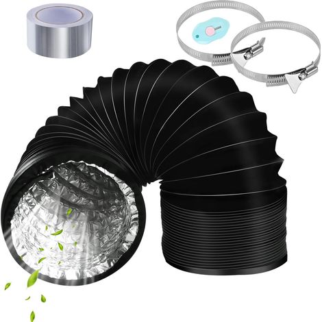 Tuyau d'Air d'Évacuation en PVC Gaine Flexible Aluminium 125mm x 2m Tube de Ventilation avec 2 Colliers de Serrage et Ruban Aluminium 5m pour Sèche-Linge Climatiseur Mobile Hotte Aspirante (1/5)