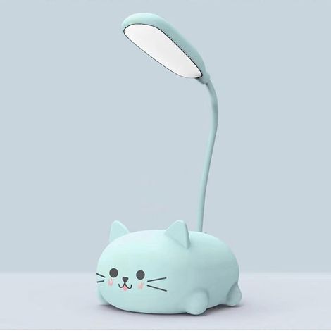 Lampe de bureau LED pour enfants, lampe chat mignonne, lampe de lecture rechargeable USB, lampe de table LED portable (bleue) (1/5)