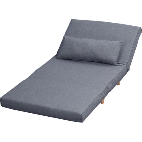 Canapé lit une place, canapé convertible, canapé lit pliant, dossier réglable, méridienne, style scandinave nordique, mousse 25D, revêtement aspect lin, bois de hévéa, gris, 94 x 78 x 80 cm (1/5)