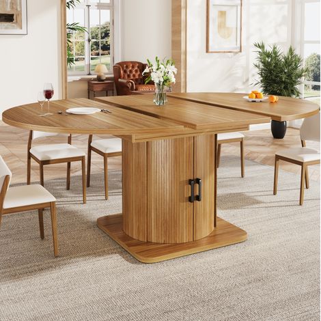 Mesa de comedor extensible 118-158x118x76 cm marrón negro MDF con cajón y 4 modos (1/5)