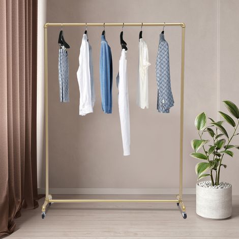YISSALE - Portant à Vêtements sur Pied, Porte-Manteau Autonome Doré, Structure Tube Galvanisé, 120x40x160cm, Charge 45kg, Roues, Peinture Nano, pour Entrée Chambre Salon Boutique (1/5)