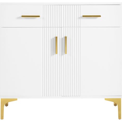 Aparador moderno blanco de MDF con 2 puertas y 2 cajones 80 x 35 x 79,5 cm (1/5)