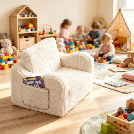 Fauteuil de jeu enfant 2 en 1 convertible en mousse avec sherpa doux, canapé enfant confortable pour chambre et salle de jeux, beige (1/5)
