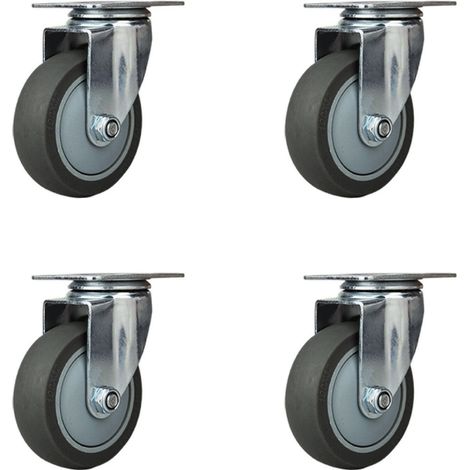Juego de cuatro ruedas giratorias de alta resistencia, fabricadas en polipropileno, para muebles, con capacidad de carga máxima de 120 kg y un diámetro de 75 mm. (1/4)