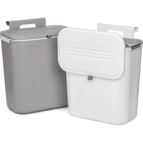 Sunxury – Poubelle sous évier 2 pièces – Poubelle suspendue avec couvercle – Capacité 9L – Plastique sans BPA, inodore – Installation murale ou sur comptoir (1/4)