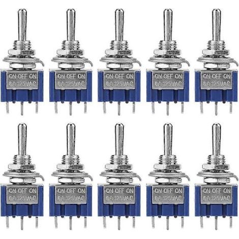 Packung mit 10 Mini-SPDT-Kippschaltern (EIN/AUS/EIN), 3 Positionen, 3 Pins, 6 mm, 6 A, 125 V Wechselstrom