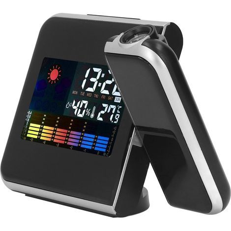 Station Météo avec Projection - Horloge Numérique LCD Couleur, Affichage Température Humidité, Alarme avec Répétition, Rétroéclairage LED, Sans Fil, Noir (1/5)