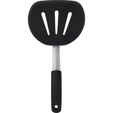 Espátula flexible de silicona para crepes - Espátula de cocina para crepes y tortitas - Silicona, acero inoxidable, negra, 30 cm