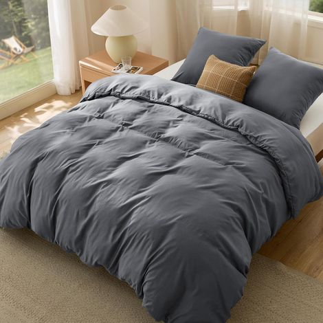 Housse de Couette 220x240 Anthracite - 3 pièces Taie 65x65 (1/5)