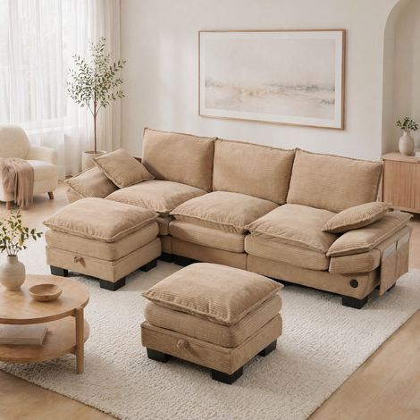 Sofá 3 plazas modular con 2 pufs pana 260 cm OKMYHOME (1/5)