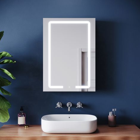 ELEGANT Bathroom Wall Cabinets Illuminated with LED Mirror Shaver Socket Magnifying Mirror and 3 Lighting Modes, Single Door 500x700mm (1/5)