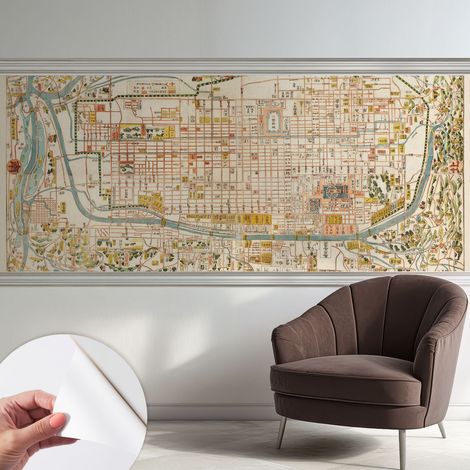 Papier peint autocollant avec imprimé pour cuisine facile à appliquer pour mur a motif Carte ancienne 250x104 cm (1/5)