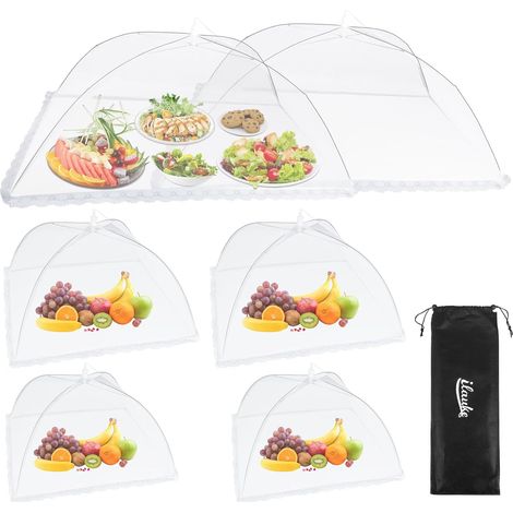 Juego de 6 tapas plegables para alimentos, 3 tapas grandes de malla reutilizables, a prueba de moscas para picnics, camping, barbacoas y cocina familiar, color blanco.
