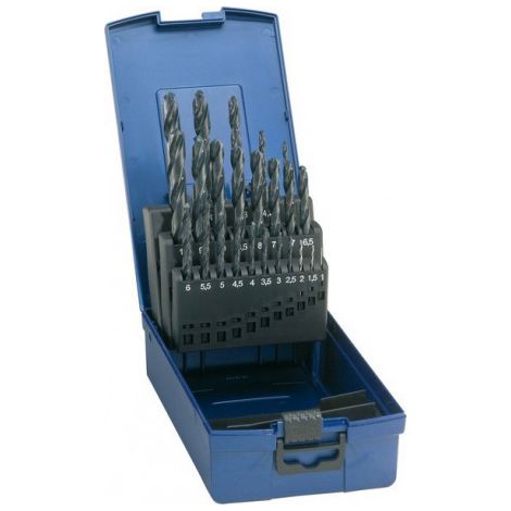 Jeu de forets hélicoïdaux, coffret plastique, en acier à coupe rapide, type N, DIN 338, rectifié, Ø h8 : 1,00-10,50 mm, Nombre de forets 24 pièces (1/5)
