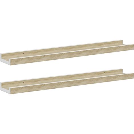 Maison Exclusive - Wandregale 2 Stk. Weiß und Sonoma-Eiche 60x9x3 (1/5)