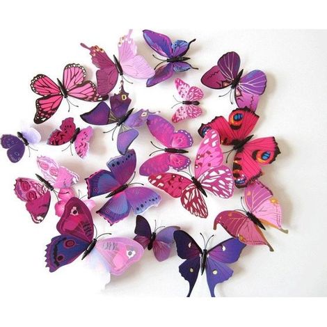 Autocollant mural papillon 3D - Décoration murale chambre enfant, bébé, chambre à coucher - Violet (1/3)