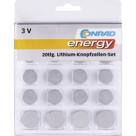 Conrad energy Knopfzellen-Set Je 2x CR1025, CR1620, CR1632, CR2016, CR2430, CR2450, sowie je 4x CR20
