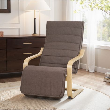 Fauteuil relax avec repose-pieds réglable 5 positions, cadre en bois de bouleau, marron OKMYHOME (1/5)