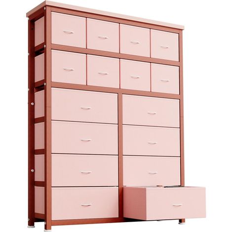Commode De Rangement 16 Tiroirs, Commode De Chambre, Organisateur De Vêtements, Rose (1/5)