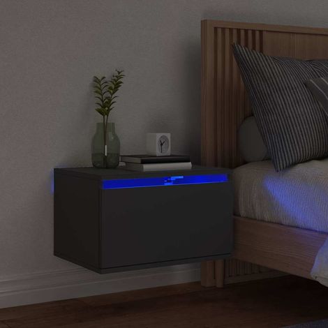 Table de chevet murale avec lumières LED-Table de nuit flottante à LED noir 262202 (1/5)
