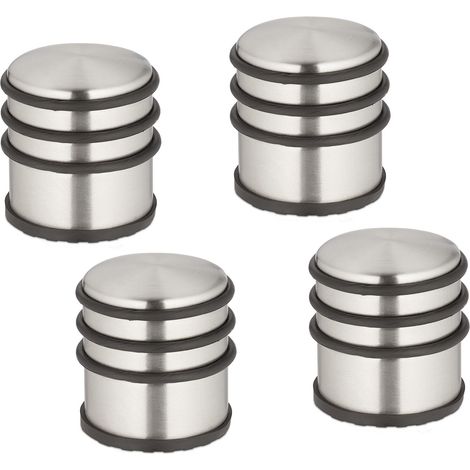 Relaxdays Set of 4 Door Bumpers, Stainless Steel, HxØ: 7.5 x 7 cm, High & Heavy, Non-slip, Slamming Brakes, Silver/Black
